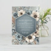 Slate Blue Floral Whimsy Wedding Einladung (Stehend Vorderseite)