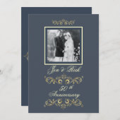 Slate Blue Foto Jubiläum Einladungen (Vorne/Hinten)