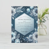 Slate Blue Frost Bloom Wedding Einladung (Stehend Vorderseite)