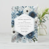 Slate Blue Frosted Flora Wedding Einladung (Stehend Vorderseite)