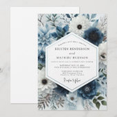 Slate Blue Frosted Flora Wedding Einladung (Vorne/Hinten)