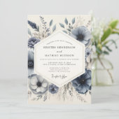 Slate Blue Frosted Floral Wedding Einladung (Stehend Vorderseite)