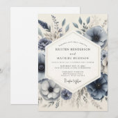 Slate Blue Frosted Floral Wedding Einladung (Vorne/Hinten)