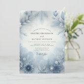 Slate Blue Frosty Bloom Wedding Einladung (Stehend Vorderseite)