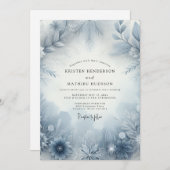 Slate Blue Frosty Bloom Wedding Einladung (Vorne/Hinten)