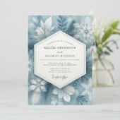 Slate Blue Frosty Bloom Wedding Einladung (Stehend Vorderseite)