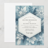 Slate Blue Frosty Bloom Wedding Einladung (Vorne/Hinten)