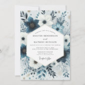 Slate Blue Frosty Flora Wedding Einladung (Vorderseite)