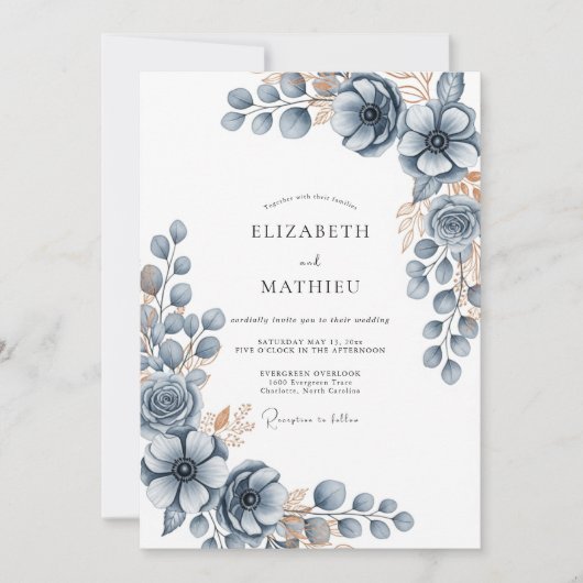 Slate Blue Frosty Winter Wedding Einladung (Vorderseite)