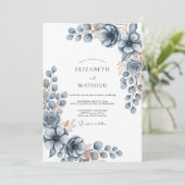 Slate Blue Frosty Winter Wedding Einladung (Stehend Vorderseite)