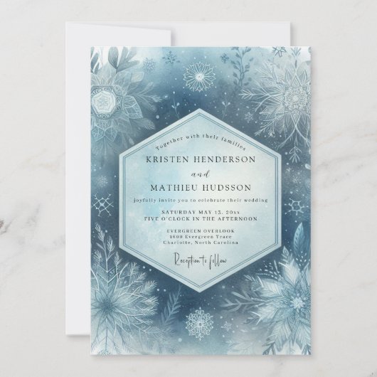 Slate Blue Frosty Woodland Wedding Einladung (Vorderseite)
