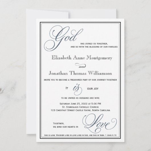 Slate Blue God is Liebe Christlich Wedding Einladung (Vorderseite)