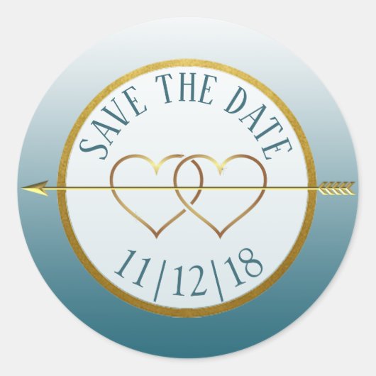 Slate Blue & Gold Gradient Save the Date Stickers (Vorderseite)