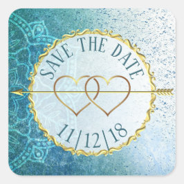 Slate Blue & Gold Mandala Save the Date Stickers