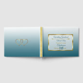 Slate Blue Gradient and Gold Heart Wedbook Gästebuch (Voll)