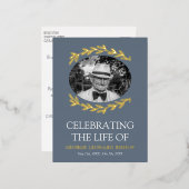 Slate Blue Greenerity Frame Oval Foto Beerdigung G Folie Einladungspostkarte (Vorderseite/Rückseite)