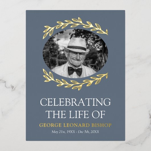 Slate Blue Greenerity Frame Oval Foto Beerdigung G Folie Einladungspostkarte (Vorderseite)