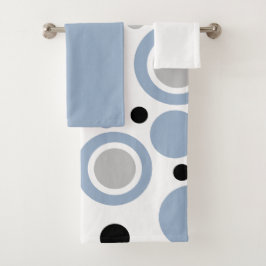 Slate Blue Grey White Solids und Geometric Print Badhandtuch Set