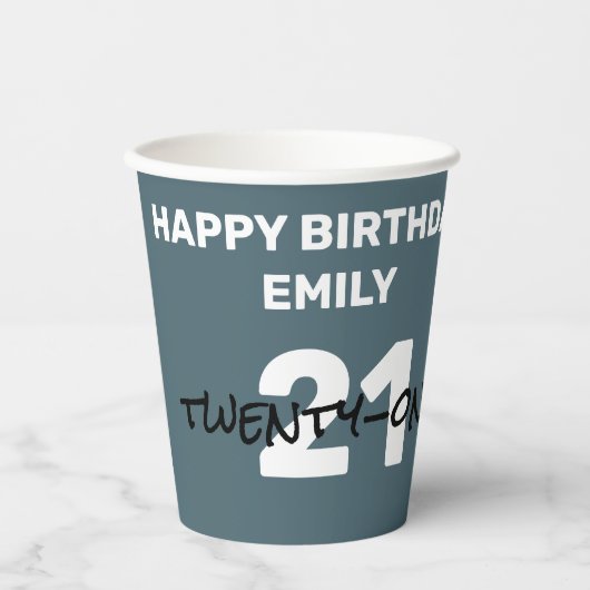 Slate Blue Happy Birthday Paper Cups Pappbecher (Vorderseite)