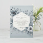 Slate Blue Hazy Bloom Wedding Einladung (Stehend Vorderseite)