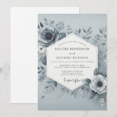 Slate Blue Hazy Bloom Wedding Einladung (Vorne/Hinten)