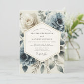 Slate Blue Heirloom Bloom Wedding Einladung (Stehend Vorderseite)