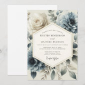 Slate Blue Heirloom Bloom Wedding Einladung (Vorne/Hinten)