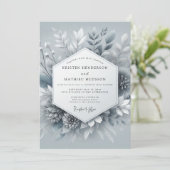 Slate Blue Icy Botanical Wedding Einladung (Stehend Vorderseite)