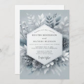 Slate Blue Icy Botanical Wedding Einladung (Vorne/Hinten)