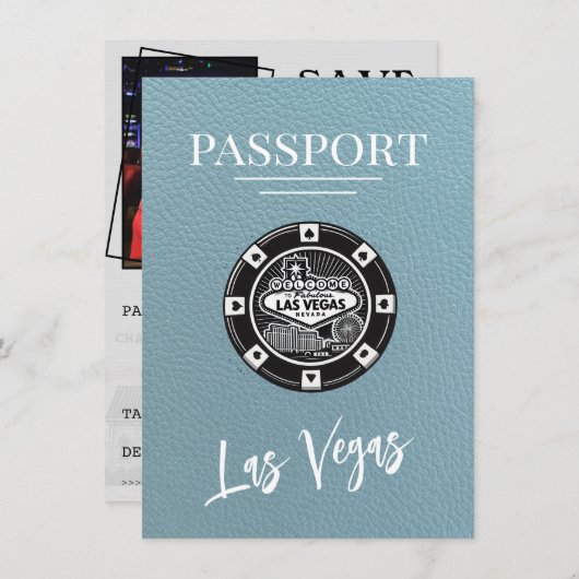 Slate Blue Las Vegas Passport Save the Date (Vorne/Hinten)