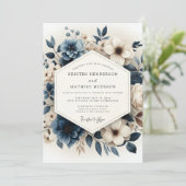 Slate Blue Luminous Anemone Wedding Einladung (Stehend Vorderseite)