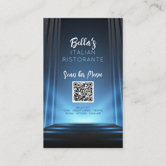 Slate Blue Menu Restaurant QR Code Business-Signie Visitenkarte (Vorderseite)
