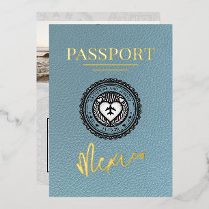 Slate Blue Mexico Passport Hochzeit Folieneinladung