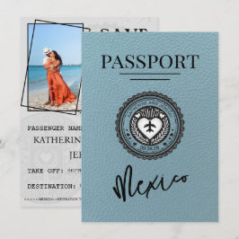 Slate Blue Mexico Passport Save the Date