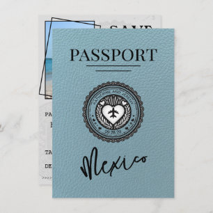Slate Blue Mexico Passport Save the Date