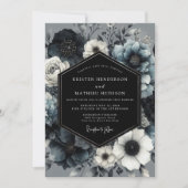 Slate Blue Midnight Bloom Wedding Einladung (Vorderseite)