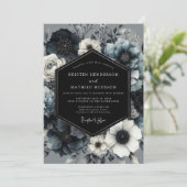 Slate Blue Midnight Bloom Wedding Einladung (Stehend Vorderseite)
