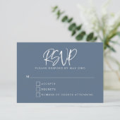 Slate Blue Modern Script Letters Wedding RSVP Karte (Stehend Vorderseite)