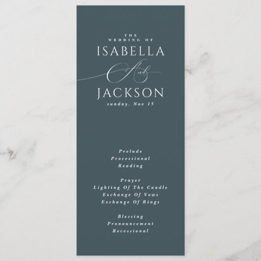 Slate Blue Moderne Elegante Minimalistische Hochze Programm (Vorderseite)