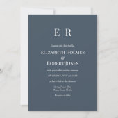 Slate Blue Monogram Custom Foto Wedding Einladung (Vorderseite)