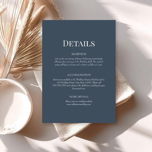 Slate Blue Monogram Wedding Details Enclosure Card Einladung