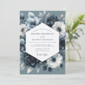 Slate Blue Moody Bloom Hochzeit Einladung (Stehend Vorderseite)
