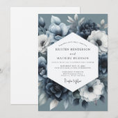 Slate Blue Moody Bloom Hochzeit Einladung (Vorne/Hinten)