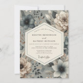 Slate Blue Moody Bloom Hochzeit Einladung (Vorderseite)