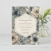 Slate Blue Moody Bloom Hochzeit Einladung (Stehend Vorderseite)