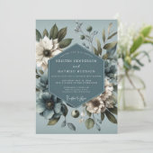 Slate Blue Moody Botanical Wedding Einladung (Stehend Vorderseite)