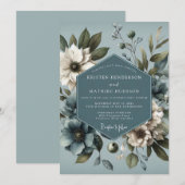 Slate Blue Moody Botanical Wedding Einladung (Vorne/Hinten)