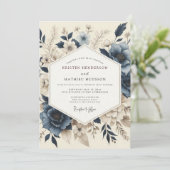Slate Blue Muted Bloom Wedding Einladung (Stehend Vorderseite)