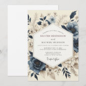 Slate Blue Muted Bloom Wedding Einladung (Vorne/Hinten)