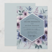 Slate Blue Mystical Bloom Wedding Einladung (Vorne/Hinten)